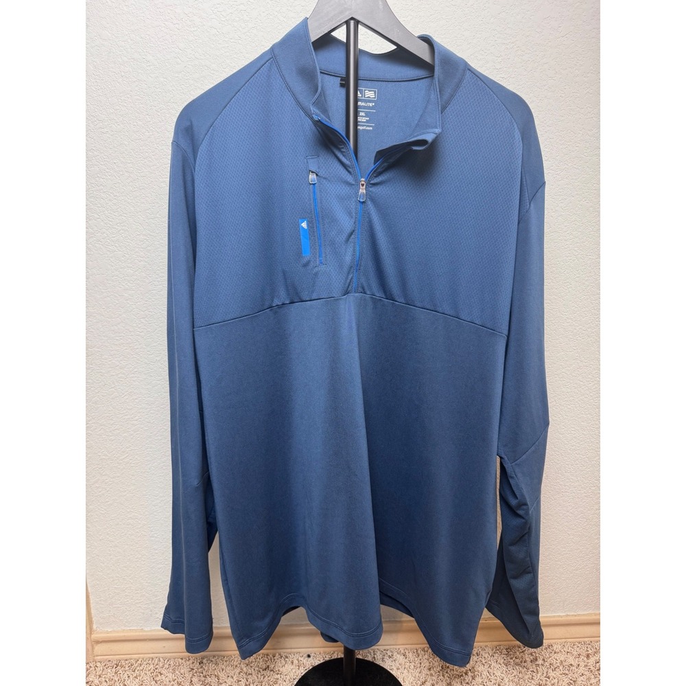 Adidas Golf Climalite 1/4 Zip Pullover Blue Mens 2XL Chest Pocket Mock Neck Top